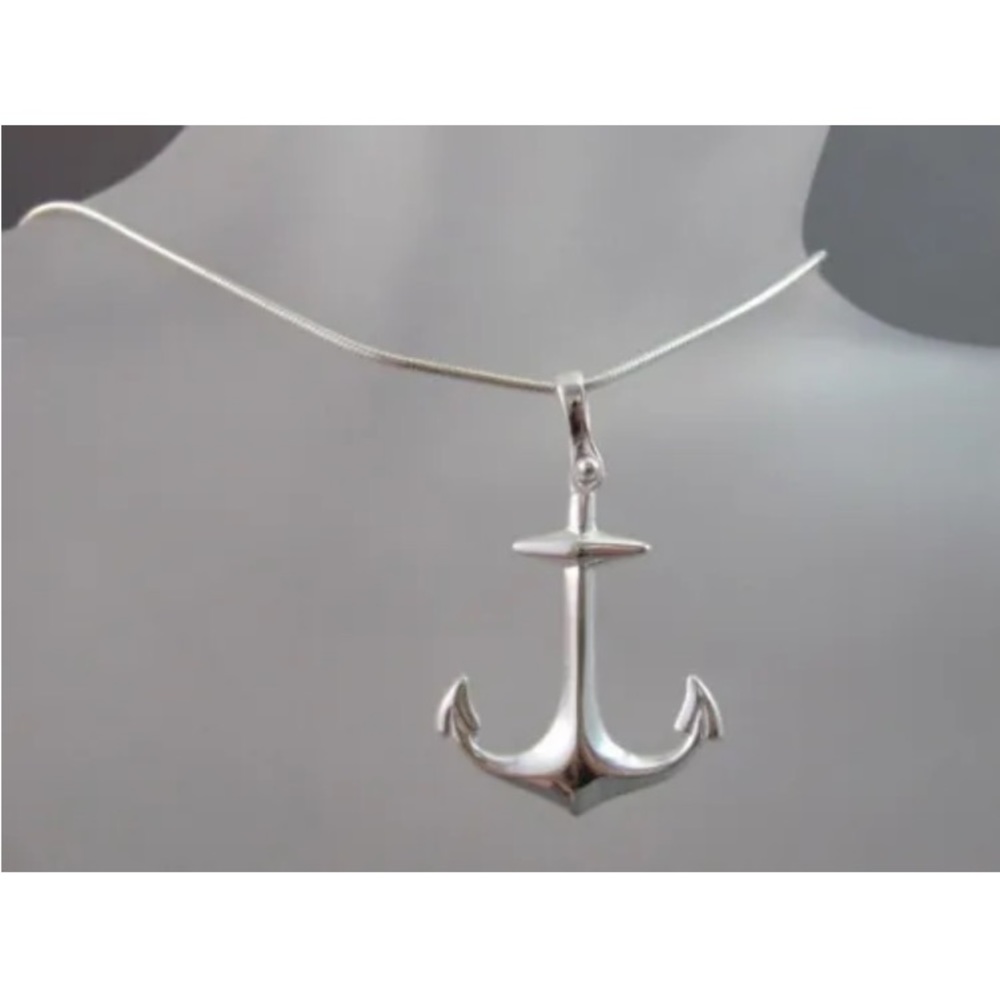 Sterling silver anchor pendant necklace snake chain